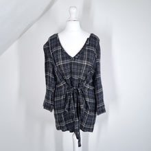 Load image into Gallery viewer, Diesel Blouse Flannel Wool Tunic Plaid Check Top New Sample Grey Tie Small
