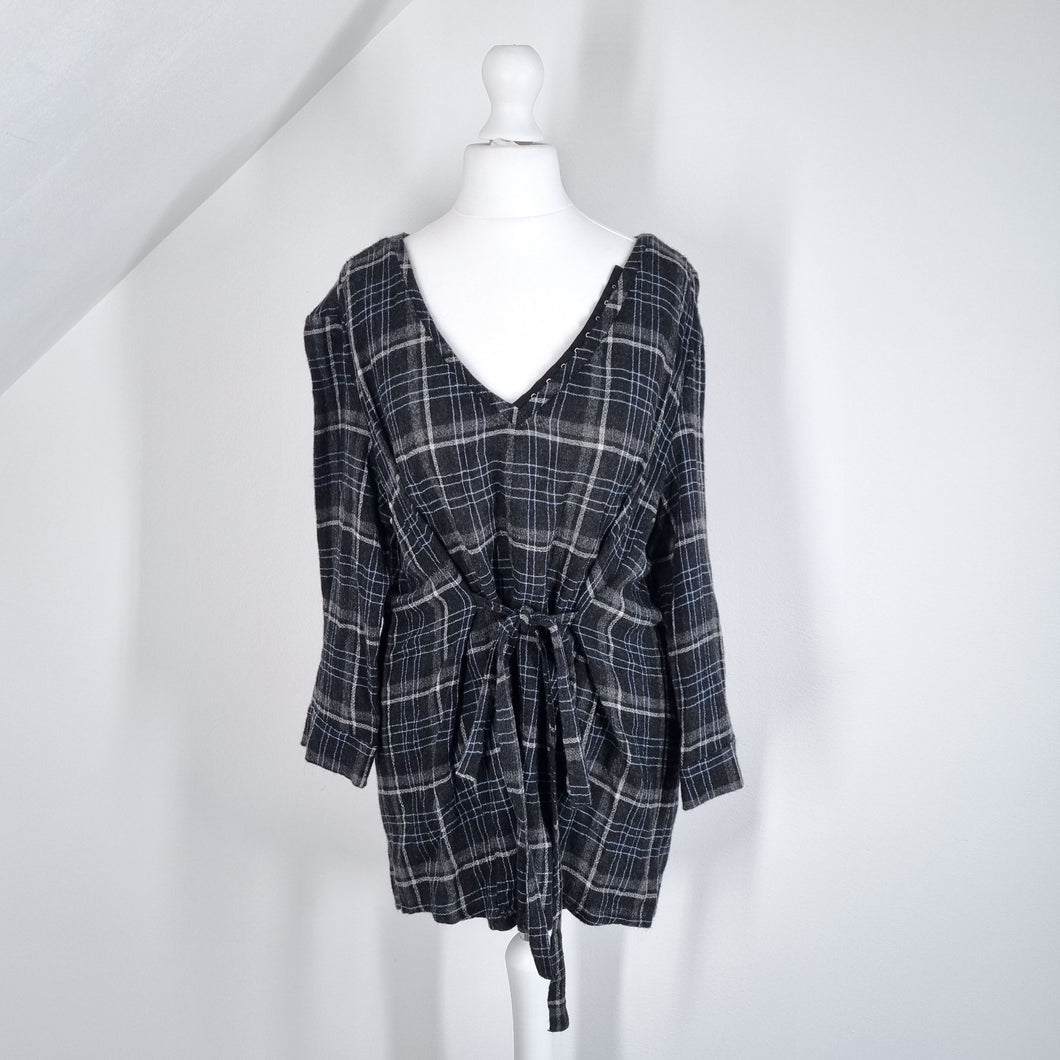 Diesel Blouse Flannel Wool Tunic Plaid Check Top New Sample Grey Tie Small