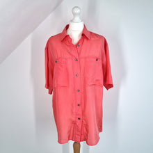 Load image into Gallery viewer, Vintage Clockhouse Silk Blouse Shirt Salmon Pink 80s C&amp;A Short Sleeves One Size
