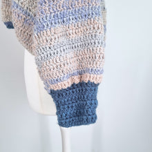 Load image into Gallery viewer, Handmade Crochet Cardigan Blue Beige Oversized Chunky Knit Granny 3/4 Sleeve XXL
