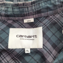 Load image into Gallery viewer, Carhartt Men&#39;s Check Shirt Slim Fit Plaid Dennis Grey Green 100% Cotton XL
