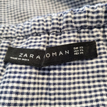 Load image into Gallery viewer, Zara Woman Embroidered Blouse Peasant Gingham Off the Shoulder Long Sleeves XS
