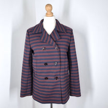 Load image into Gallery viewer, Zara Blazer Striped Jacket Burgundy Navy Preppy Double Breasted Work Medium
