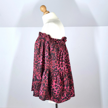 Load image into Gallery viewer, Hush Blouse Off the Shoulder Top Leopard Print Pink Bardot Peasant Boho 10
