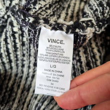 Load image into Gallery viewer, Vince Jacket Leather Boucle Biker Real Lamb Sleeves Wool Black Tweed Large
