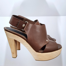 Load image into Gallery viewer, Marni Sandals Shoes Cloggs Real Leather Wooden Heels Brown Platform EU 40 UK 7
