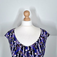 Load image into Gallery viewer, Reiss Dress 100% Silk Skater Occasion A Line Purple Print Lined Cap Sleeves 10
