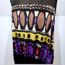 Load image into Gallery viewer, Didier Parakian Dress 100% Silk Black Drop Waist Hitched Tunic Bright Print 10
