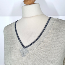 Load image into Gallery viewer, Boden Jumper Linen Blend Lightweight Metallic Grey Silver V Neck Knit Preppy 12
