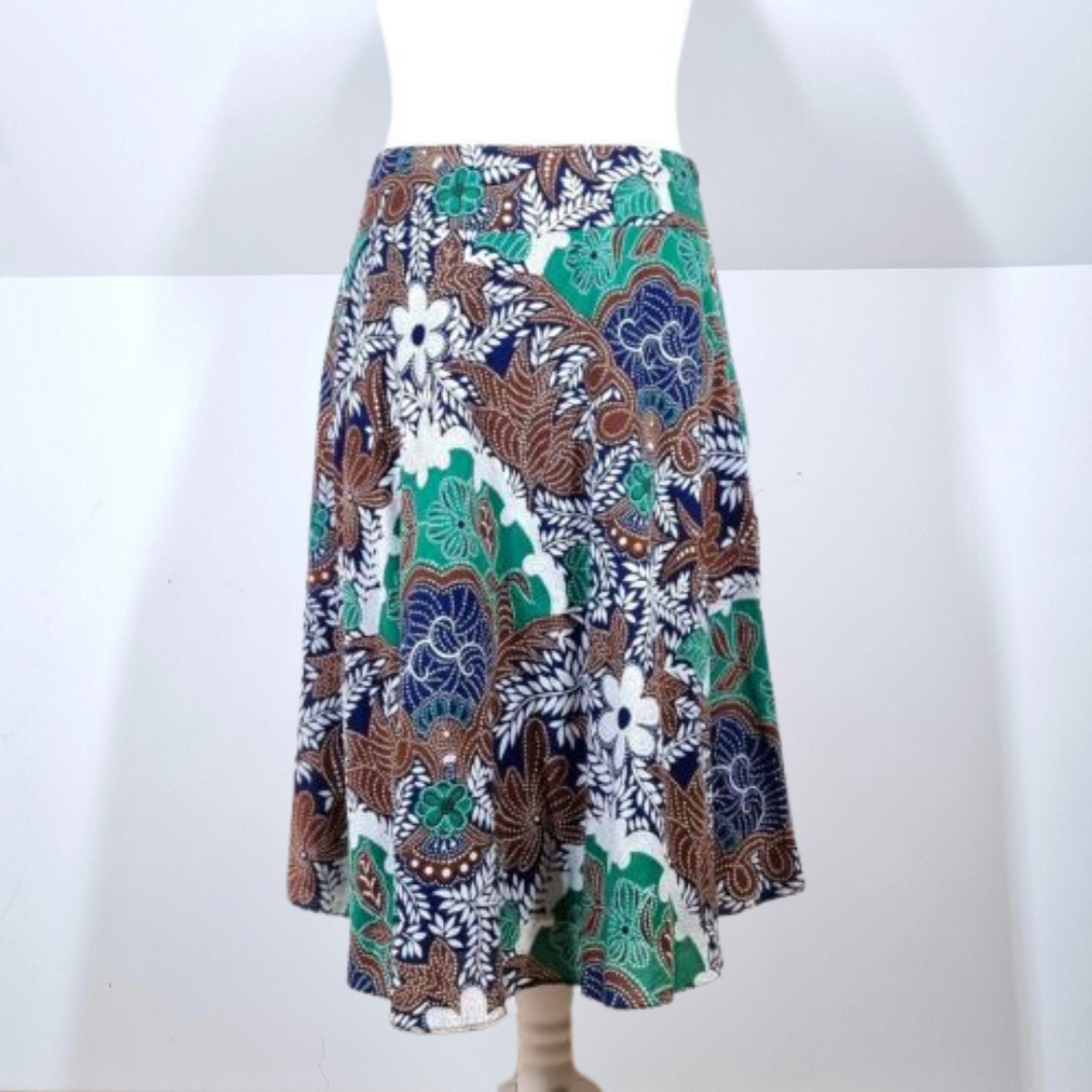 East Skirt A Line Floral Print Multicoloured Knee Cotton Lined Batik Boho 14