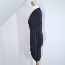 Load image into Gallery viewer, AllSaints Dress Ruched Black Bodycon Long Sleeve Cocktail Party Oriel Ruching 12
