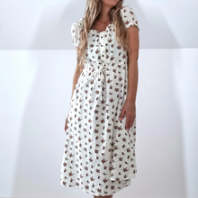 Load image into Gallery viewer, M&amp;S Dress Midi Pockets Floral Milkmaid Sweetheart Ivory 100% Cotton A Line 12
