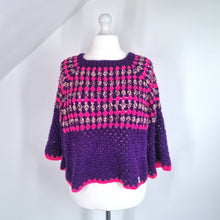 Load image into Gallery viewer, Handmade Crochet Jumper Purple Pink Oversized Chunky Knit Granny 3/4 Sleeve XXL
