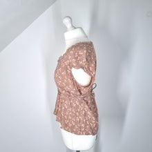 Load image into Gallery viewer, Noa Noa Blouse Camisole Vintage Y2K Top Beige Floral Print Belted Cap Sleeves XL
