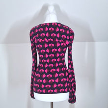 Load image into Gallery viewer, Boden Wrap Top Faux Jersey Navy Bright Pink Floral Stretch Long Sleeve Blouse 8
