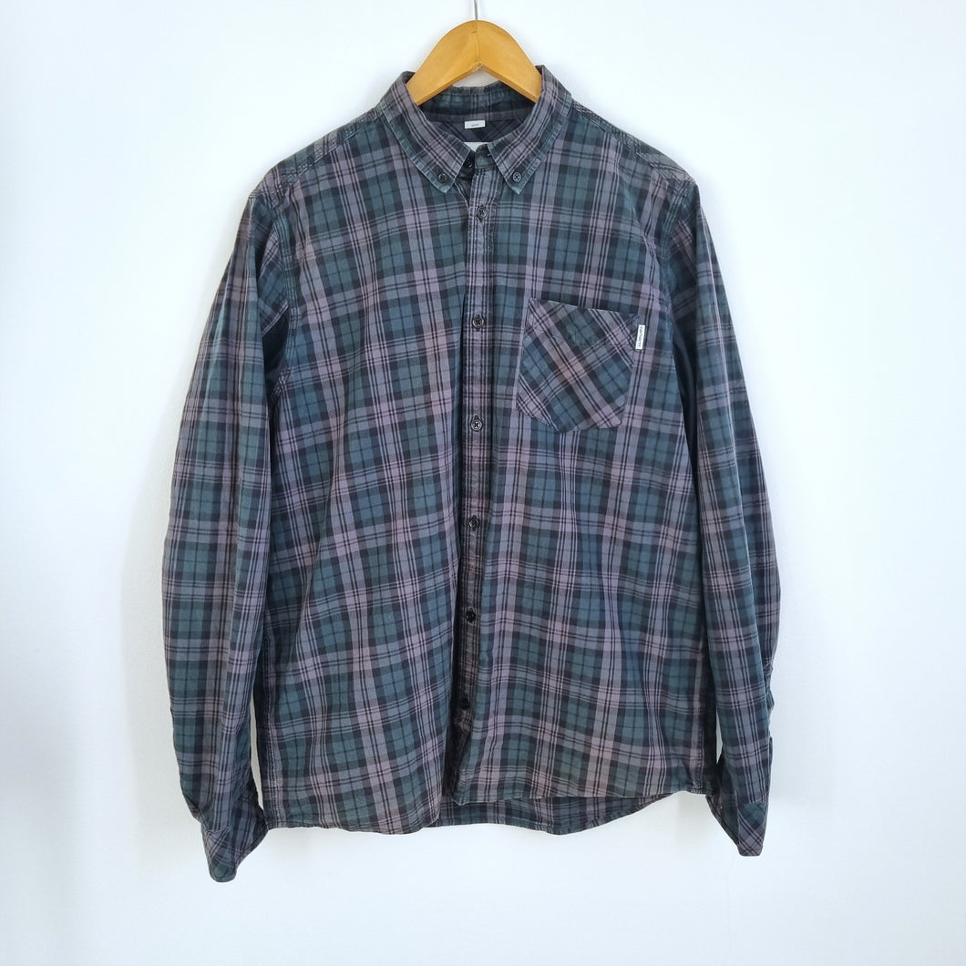 Carhartt Men's Check Shirt Slim Fit Plaid Dennis Grey Green 100% Cotton XL