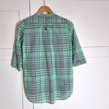 Load image into Gallery viewer, G-Star Raw Shirt Women&#39;s Plaid Check 3/4 Sleeves Pleated Green Navy Blouse XS
