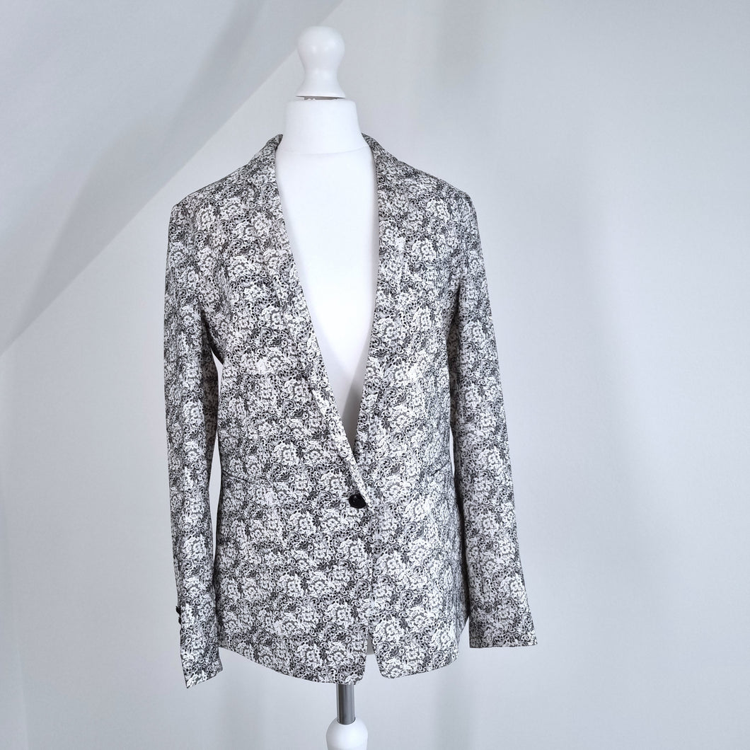 The Kooples Blazer Jacket Paisley Lace Print Black White Tailored Lined UK 8