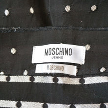 Load image into Gallery viewer, Moschino Skirt Mini Bow Black Silver Swiss Polka Dot Bodycon Pocket 50s Pinup 10
