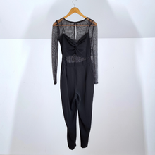 Load image into Gallery viewer, Zara Jumpsuit Party Mesh Cutout Black Metallic Evening Sheer Pockets Disco Small
