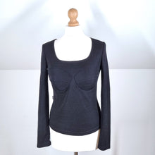 Load image into Gallery viewer, Moschino Top Corset Black Long Sleeves Bustier Bodycon Y2K Scoop 14 Fits 10 12
