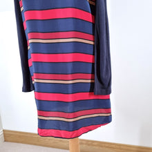 Load image into Gallery viewer, Maje Silk Dress Striped Knit Wool Blend Pockets Shift Tunic Navy Red Heloise 10
