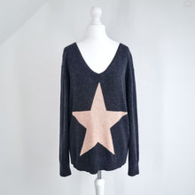 Load image into Gallery viewer, Hush Jumper Star Pattern Dark Grey Bamboo Cotton Wool V Neck Sweater Knit XS
