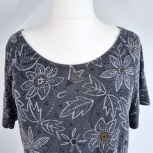 Load image into Gallery viewer, Gudrun Sjoden Dress Tunic Pockets Mini Grey Floral Print Lagenlook Cotton XL
