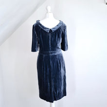 Load image into Gallery viewer, Boden Velvet Dress Blue Shift Occasion Silk Blend Christmas Lined Boat Neck 8 R
