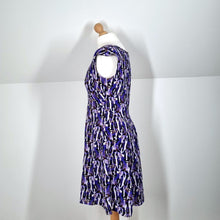 Load image into Gallery viewer, Reiss Dress 100% Silk Skater Occasion A Line Purple Print Lined Cap Sleeves 10
