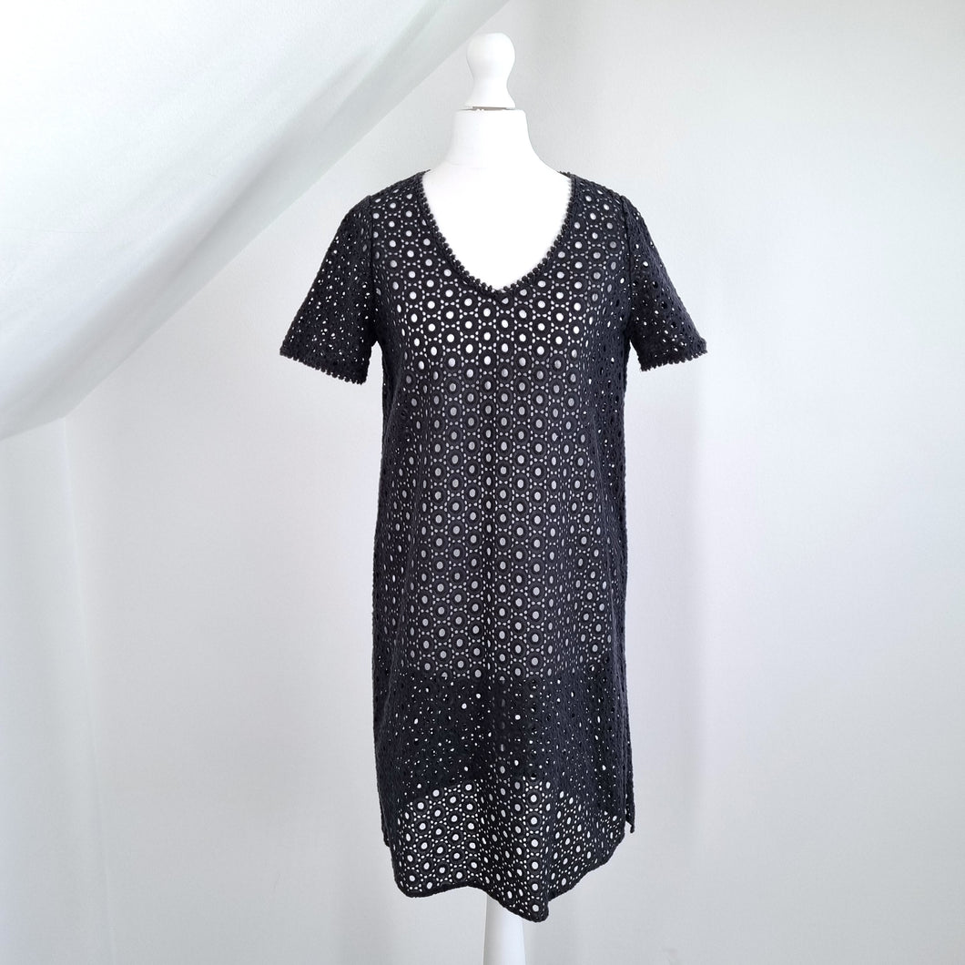 The White Company Dress Broderie Anglaise Black Tunic Sheer Beach Coverup 8