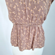 Load image into Gallery viewer, Noa Noa Blouse Camisole Vintage Y2K Top Beige Floral Print Belted Cap Sleeves XL
