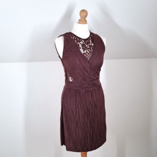 AllSaints Dress Party Mini Cocktail Crinkle Lace Brown Burgundy Ula Skate Medium